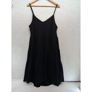 Dress Up Womens Linen Blend Midi Sundress Sleeveless Black Size Large